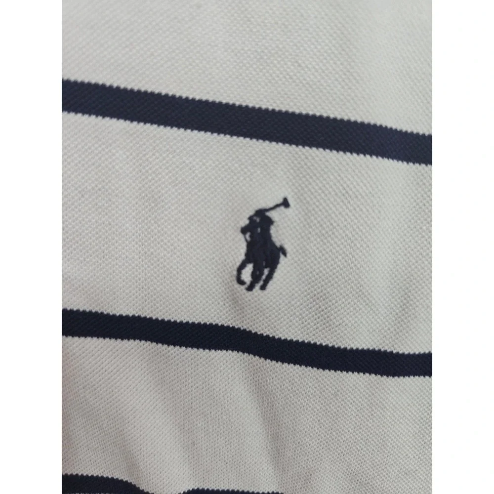 Polo Ralph Lauren Mens Long Sleeve Pima Cotton Striped Polo Shirt White Navy M
